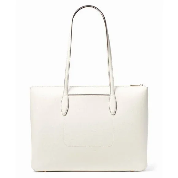 New Kate Spade All Day Large Zip-Top Tote Crossgrain Leather Parchment